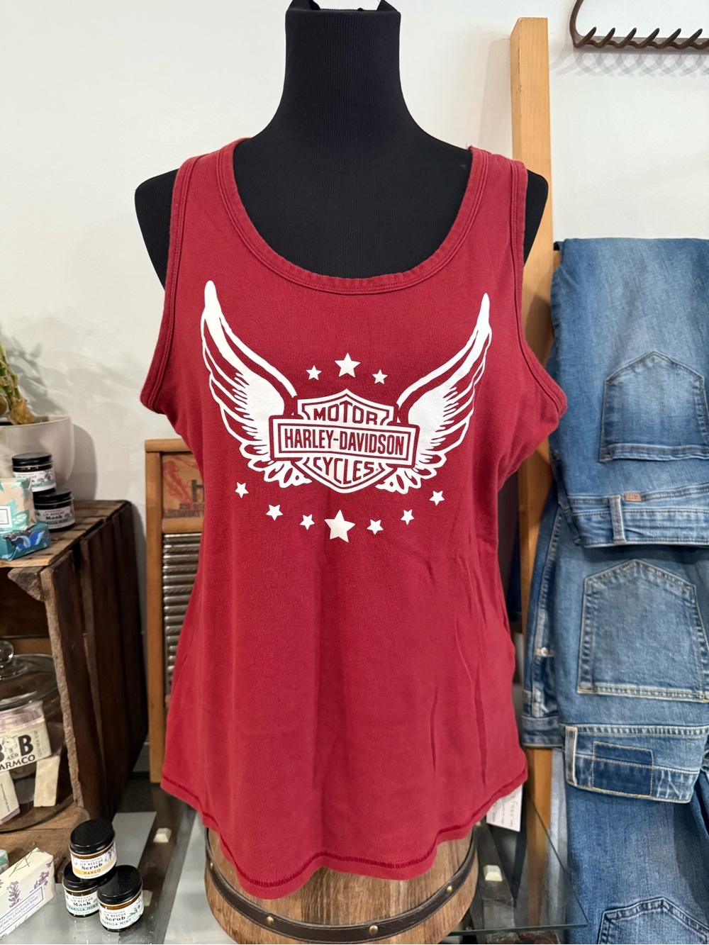 HARLEY DAVIDSON Sleeveless Red Graphic Tank Top (XL)